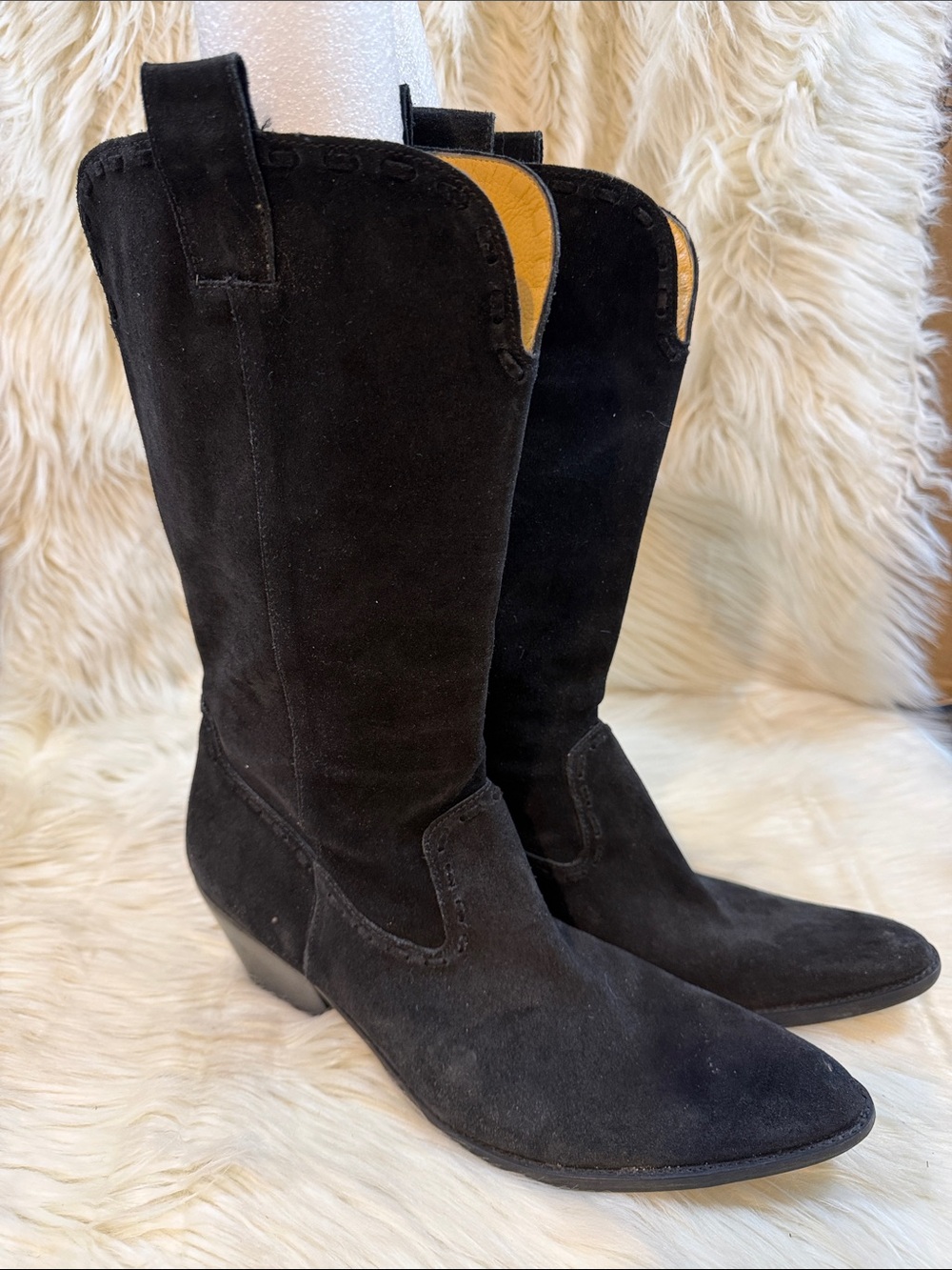 New Women’s Gianna Black Suede Mid-Calf Heeled Boots -Size 10